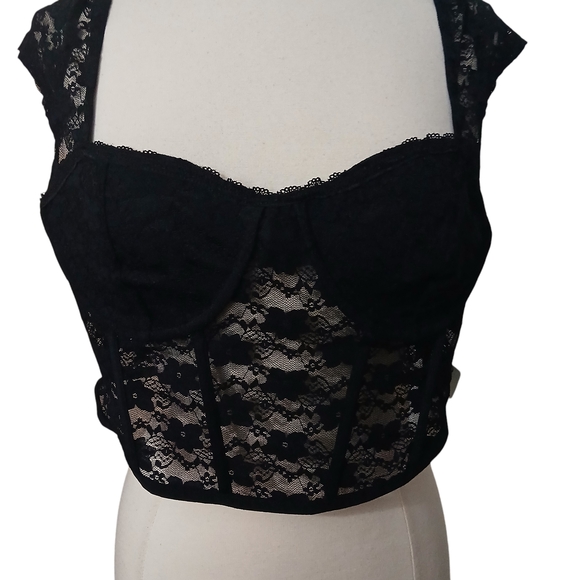 NWT Faded Rose Black Lace Bustier Crop Bralette Top Size XL - Picture 2 of 6